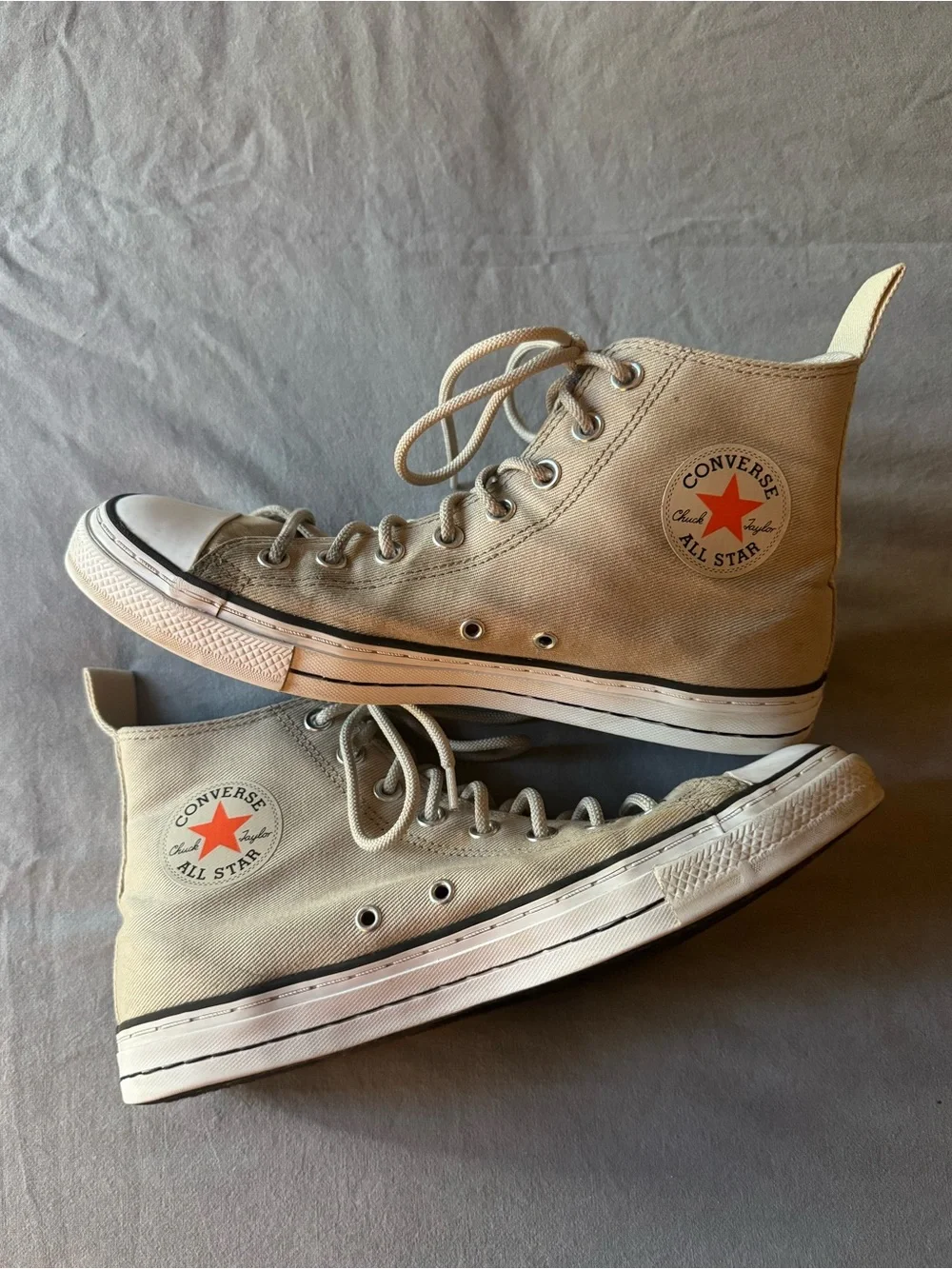 Converse High Top Canvas Sneakers in Tan with Orange Star Patch